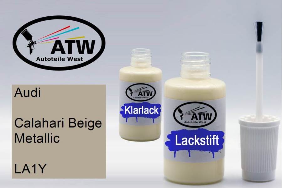 Audi, Calahari Beige Metallic, LA1Y: 20ml Lackstift + 20ml Klarlack - Set, von ATW Autoteile West.